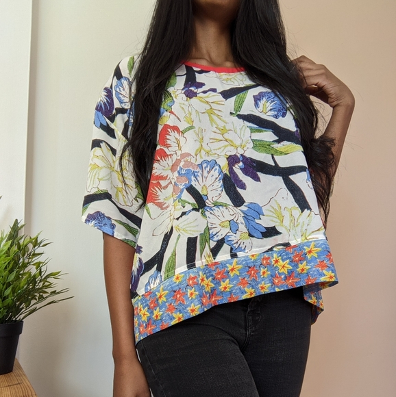 Zara White Floral print Blouse